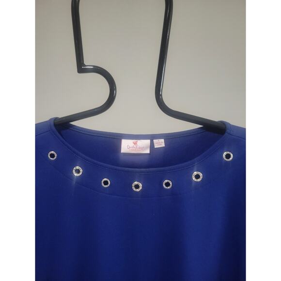 Quacker Factory Large Light Navy Gromet Detail Elbow Sleeve Top A684991 NWOT - Picture 3 of 11